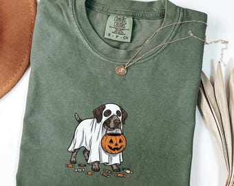 Comfort Colors German Shorthair Halloween Dog Shirt, Ghost Dog Tee for GSP Mom, Treat Dealer Pumpkin Tee for Dog Person, Dog Lover Gift