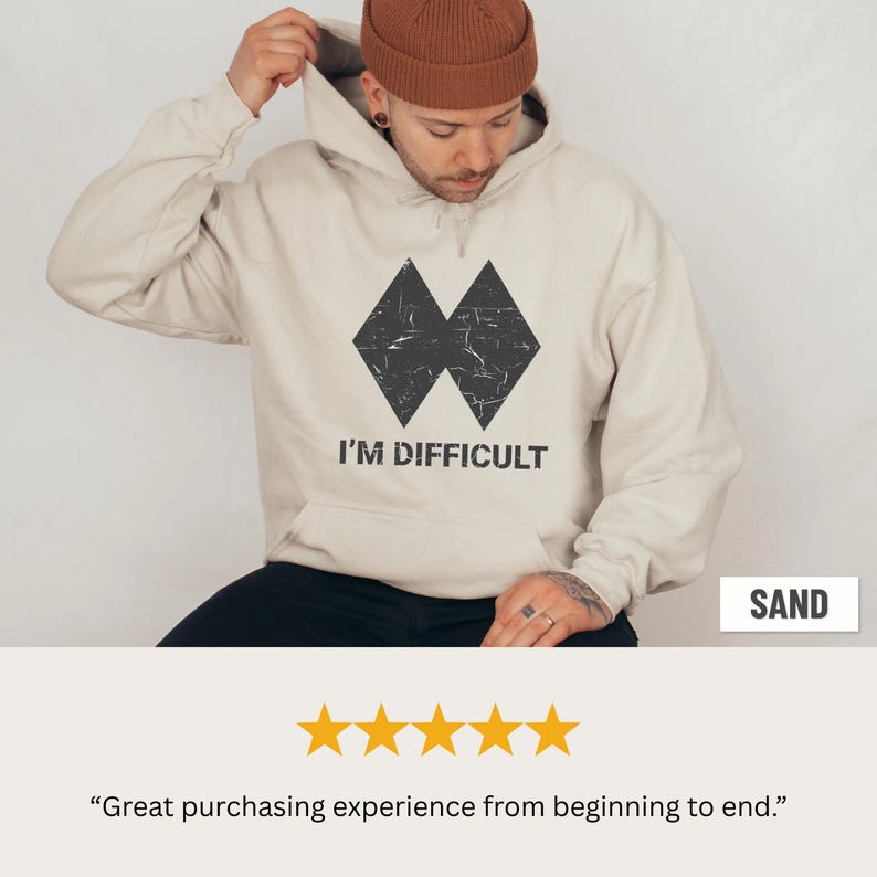 Ich bin schwierig Hoodie, lustiger Ski Hoodie für Frauen und Männer, Double Black Diamond Skiing Sweatshirt, Snowboard Hoodie, Ski-Liebhaber-Geschenk Bild 4