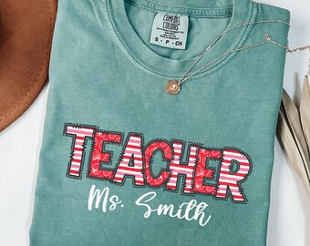 Comfort Colors Custom Teacher Strawberry Shirt, Personalized Teacher Name TShirt, Teacher Team Shirt, Gift for Teacher Appreciation Shirt