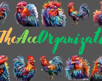 30 Chicken Clipart PNG, Watercolor Chicken Clipart, Chicken Bundle Illustrations, Instant Download, Transparent, Baby Chicken