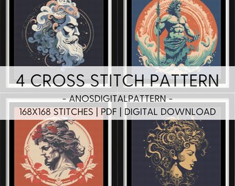 Cross Stitch Pattern - Bundle Offer Greek Gods - PDF - Modern Cross Stitch Pattern - Cross Stitch Chart - X-Stitch - Digital Download