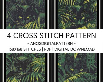 Cross Stitch Pattern - Bundle Black Cat in High Gras - PDF - Modern Cross Stitch Pattern - Cross Stitch Chart - X-Stitch - Digital Download
