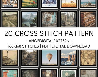 Cross Stitch Pattern - Vintage Travel and Landscapes - PDF - Modern Cross Stitch Pattern - Cross Stitch Chart - X-Stitch - Digital Download
