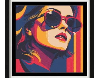 Cross Stitch Pattern - Woman With Red Sunglasses - PDF - Modern Cross Stitch Pattern - Cross Stitch Chart - X-Stitch - Digital Download