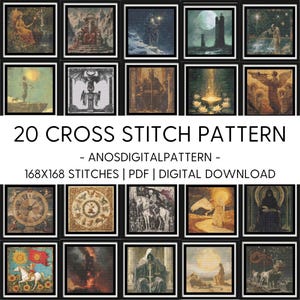 Patrón de punto de cruz - Paquete de motivos místicos del Tarot - PDF - Patrón de punto de cruz moderno - Gráfico de punto de cruz - X-Stitch - Descarga digital