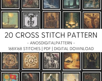 Cross Stitch Pattern - Bundle Mystic Tarot Motifs - PDF - Modern Cross Stitch Pattern - Cross Stitch Chart - X-Stitch - Digital Download
