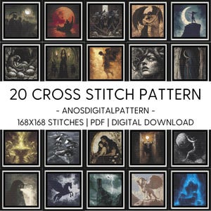Kreuzstich Stickmuster - Dunkle Motive der griechischen Mythologie - PDF - Modernes Kreuzstichmuster - Kreuzstichvorlage - X-Stitch - digitaler Download