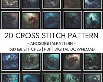 Cross Stitch Pattern - Bundle Mythical Sea Monsters - PDF - Modern Cross Stitch Pattern - Cross Stitch Chart - X-Stitch - Digital Download