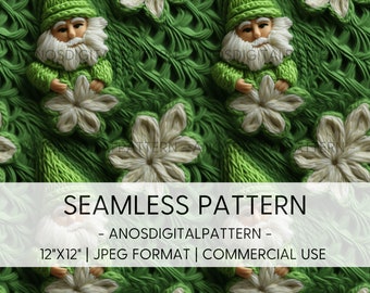 Seamless File - St Patricks Day Green Gnome - JPEG - Seamless Pattern - Repeating Pattern - Digital Instant Download - Commercial Use