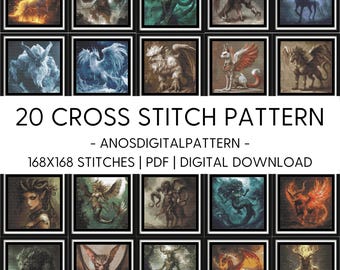 Cross Stitch Pattern - Bundle Mystic Fantasy Beasts - PDF - Modern Cross Stitch Pattern - Cross Stitch Chart - X-Stitch - Digital Download