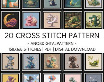 Cross Stitch Pattern - Bundle Little Dragon Dreams - PDF - Modern Cross Stitch Pattern - Cross Stitch Chart - X-Stitch - Digital Download