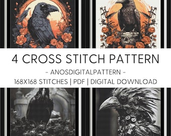 Cross Stitch Pattern - Bundle Offer Dark Raven - PDF - Modern Cross Stitch Pattern - Cross Stitch Chart - X-Stitch - Digital Download