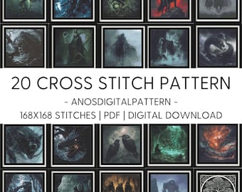 Kreuzstich Stickmuster - Bundle Gothic Nordic Legends - PDF - Modernes Kreuzstich Stickmuster - Kreuzstichvorlage - X-Stitch - Digital Download