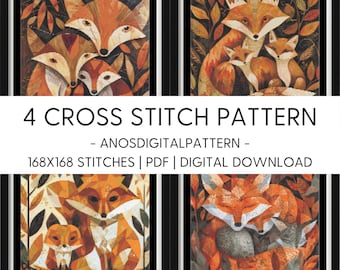 Patrón de punto de cruz - Oferta de paquete Zorros otoñales - PDF - Patrón de punto de cruz moderno - Gráfico de punto de cruz - X-Stitch - Descarga digital