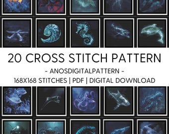 Cross Stitch Pattern - Bundle Offer Mystic Ocean Life - PDF - Modern Cross Stitch Pattern - Cross Stitch Chart - X-Stitch - Digital Download
