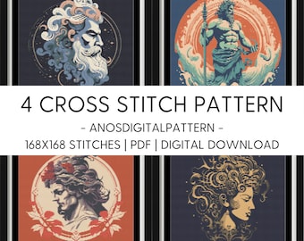 Cross Stitch Pattern - Bundle Offer Greek Gods - PDF - Modern Cross Stitch Pattern - Cross Stitch Chart - X-Stitch - Digital Download