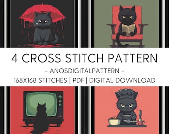 Cross Stitch Pattern - Bundle Offer Black Cat - PDF - Modern Cross Stitch Pattern - Cross Stitch Chart - X-Stitch - Digital Download