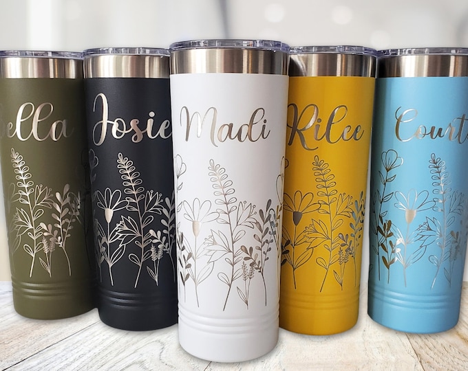 Personalized Wildflower Tumbler Custom Wildflower Tumbler with Straw Bridesmaid Proposal Gifts Matching Wedding Tumbler To Go Mugs