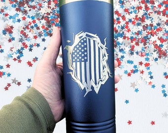 United States Flag Tumbler Patriotic Gift for Dad American Flag Personalized Laser Engraved USA Custom Cup Fourth of July Stainless Steel