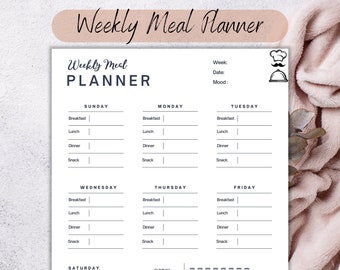 Meal Planner Printable Digital Meal Planner Food Journal Template, Meal Prep Planner Printable Template Meal Prep Planner Food Diary