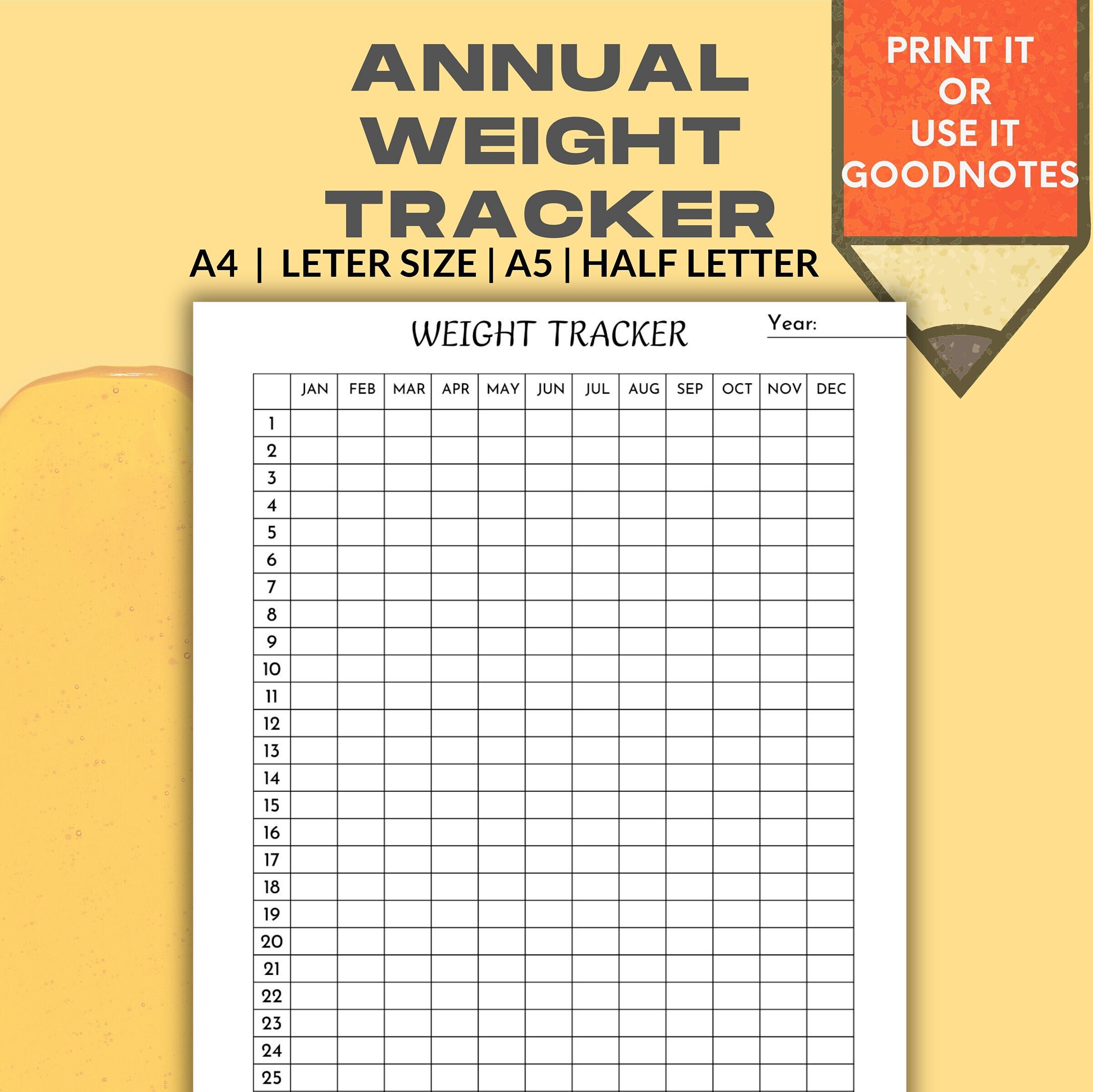 Weight Loss Tracker 365 Day Progress Weight Journal Digital Fitness