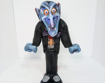 Hand Carved Vampire  Vampire Statue  Halloween Decor  Dracula Wood Carving  Hand Painted Vampire  Vampire Figurine  Dracula Wood Carving