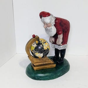 Hand Carved Santa   Santa Claus Planning Route   Unique Santa Claus    Hand Painted Santa  Collectible Santa Claus  One of a Kind Santa