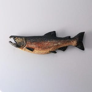 Hand Carved Wood Coho Salmon Wall Art: Signed, Hand Painted