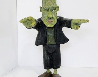 Hand Carved Frankenstein  One of a Kind Frankenstein  Frankenstein Sculpture  Halloween Decor   Unique Carved Frankenstein   Monster Carving