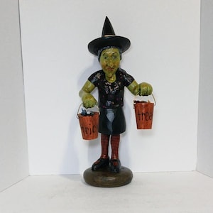 Hand Carved Witch  One of a Kind Witch Figure  Halloween Decor  Trick or Treat Witch Carving Collectible Witch Statue  Halloween Carving