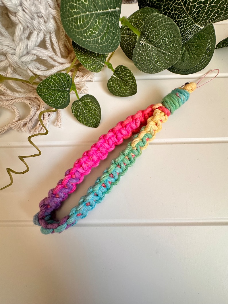 Handmade Macrame Wristlet Keyring Strap or Phone Charm one size fits all image 1