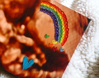 Embroidered Ultrasound Photo – Custom Rainbow Baby Gift