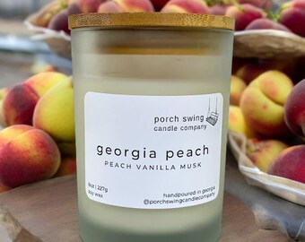 Vela de cera de soja Georgia Peach: 8 oz, aroma a vainilla afrutada