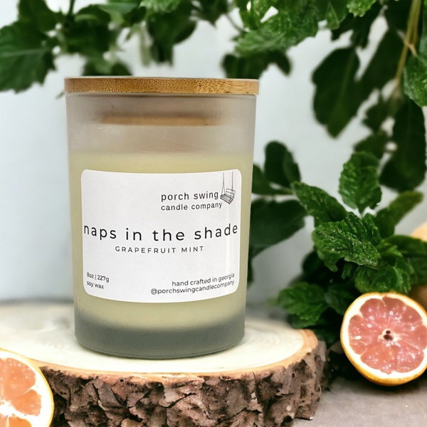 Grapefruit Mint Scented Candle/Soy Wax Candle 8oz/Relaxing Candle/Intension Candle/Personalized Candle Labels/Hand Poured Candle/Two Wick