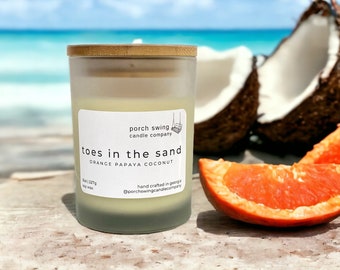 Vela con aroma a naranja/Vela con aroma a papaya/Vela de coco/Vela de cera de soja de 227 g/Etiquetas personalizadas para velas/Vela vertida a mano/Vela de dos mechas