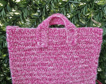 Handcrafted Glitter Yarn Bag | Felt-Lined Tote with Leather Details
