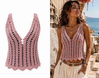 Dusty Rose Crochet Tank Top