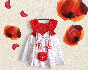 Toddler Girls Red Knit Christmas Dress Set, Polka Dot Outfit