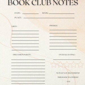 Book Club Notes Template Pink Minimalist Aesthetic PRINTABLE Digital ...