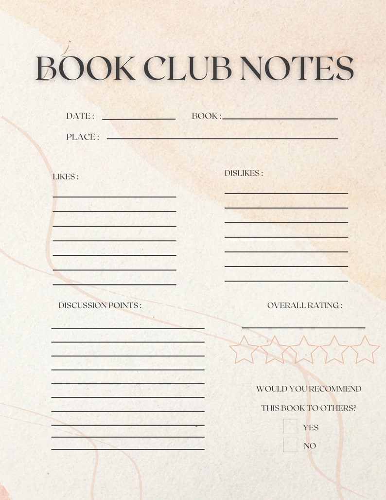 Book Club Notes Template Pink Minimalist Aesthetic PRINTABLE Digital Book Club Notes Template Pink Minimalist Aesthetic PRINTABLE Digital