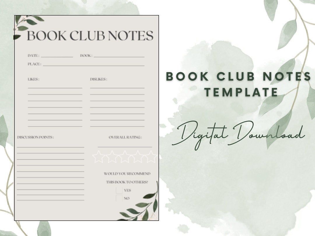 Book Club Notes Template PRINTABLE Book Review Book Log Book Notes Book Club Notes Template PRINTABLE Book Review Book Log Book Notes
