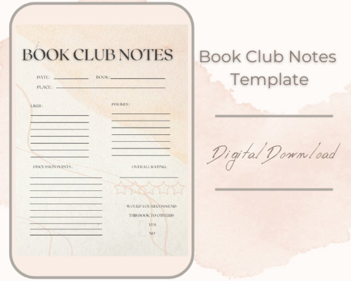 Book Club Notes Template Pink Minimalist Aesthetic PRINTABLE Digital ...