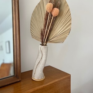 Handmade Ceramic Vase with Matte White Checker Texture