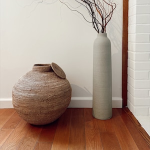Handwoven Vintage Round Basket, Sturdy and Large, Perfect for Boho Rustic Japandi Minimalist and Midcentury Home Decor