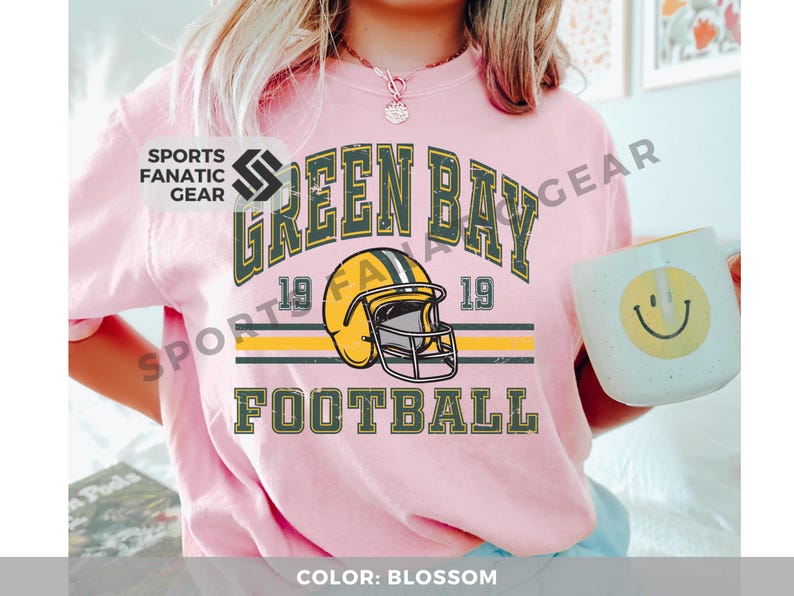Green Bay Comfort Colors Shirt, Trendy Oversized Vintage Style Football Tshirt Blossom
