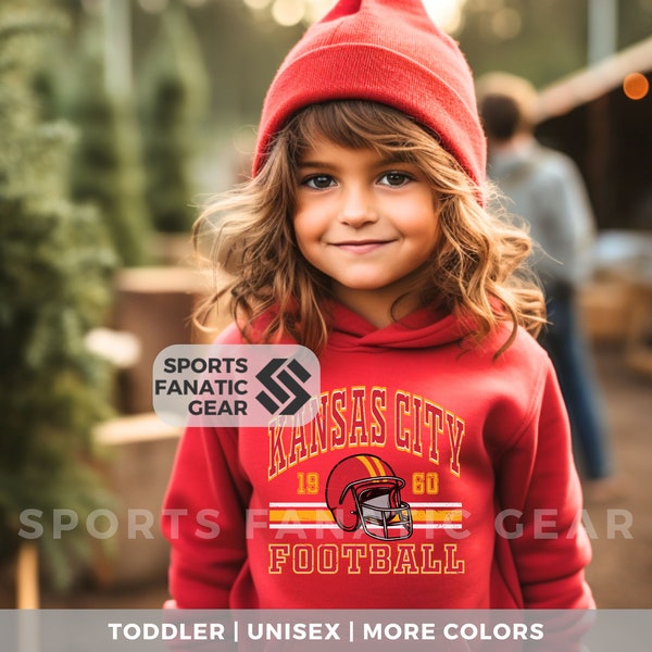 Kansas City Toddler Football Sweatshirt, Kids Vintage Retro Style Football Fleece Hoodie