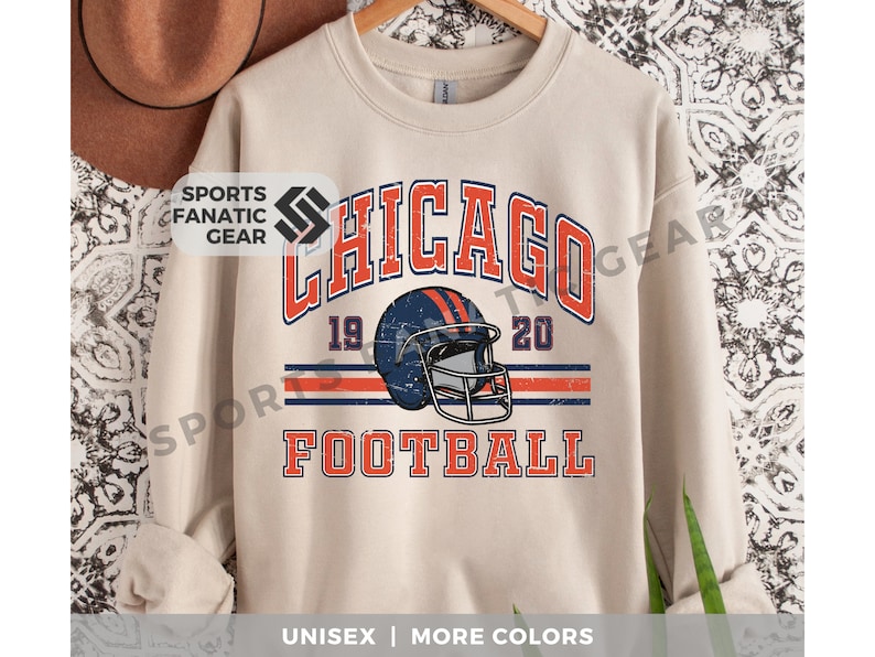 Chicago Vintage Style Crewneck Sweatshirt, Trendy Retro Style Football Shirt image 1