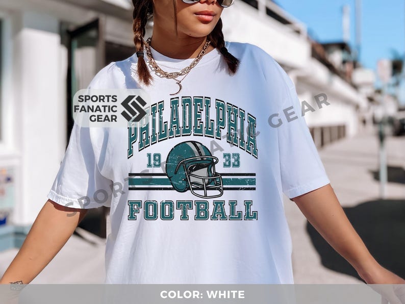 Philadelphia Comfort Colors Shirt, Trendy Oversized Vintage Style Football Tshirt White