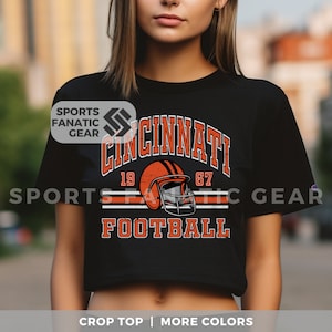 Cincinnati Crop Top Vintage Retro 80s Football Womens Fan Gift T Shirt Game Day Tailgaiting Champion Cropped Tee