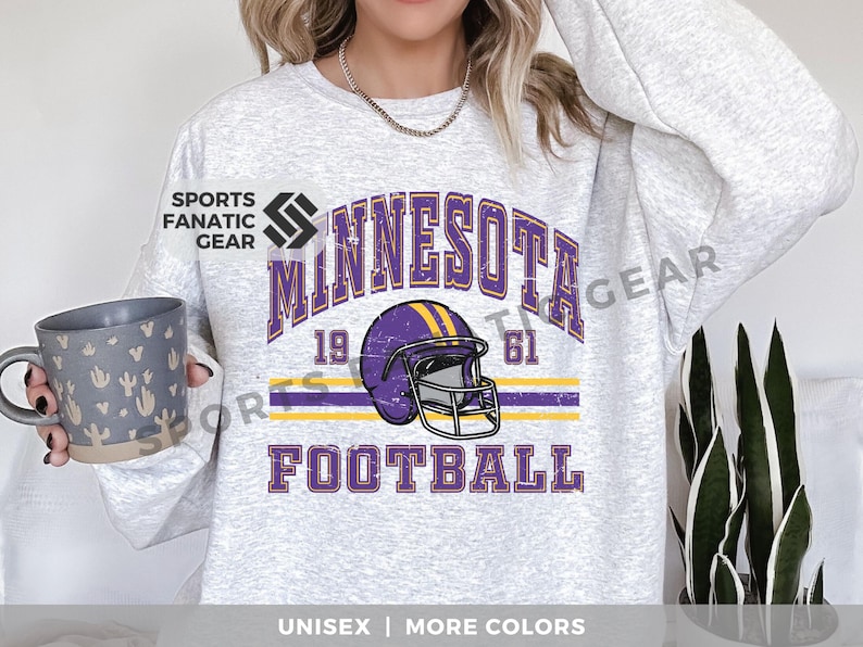 Minnesota Crewneck Sweatshirt, Trendy Vintage Style Football Shirt for Game Day Ash